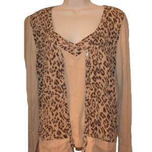 Together Tan Cheetah Print Cardigan and Cami Set M